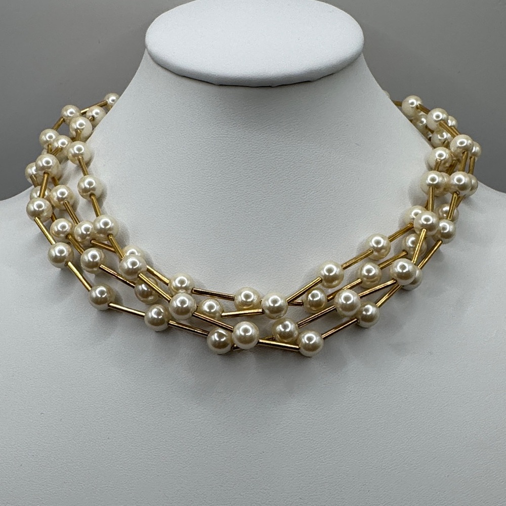 Avon 3 Strand faux pearl gold-tone necklace  18”